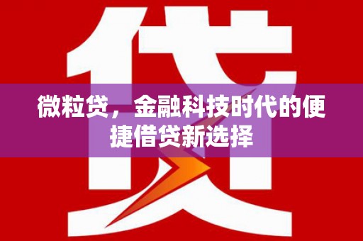 开平微粒贷，金融科技时代的便捷借贷新选择